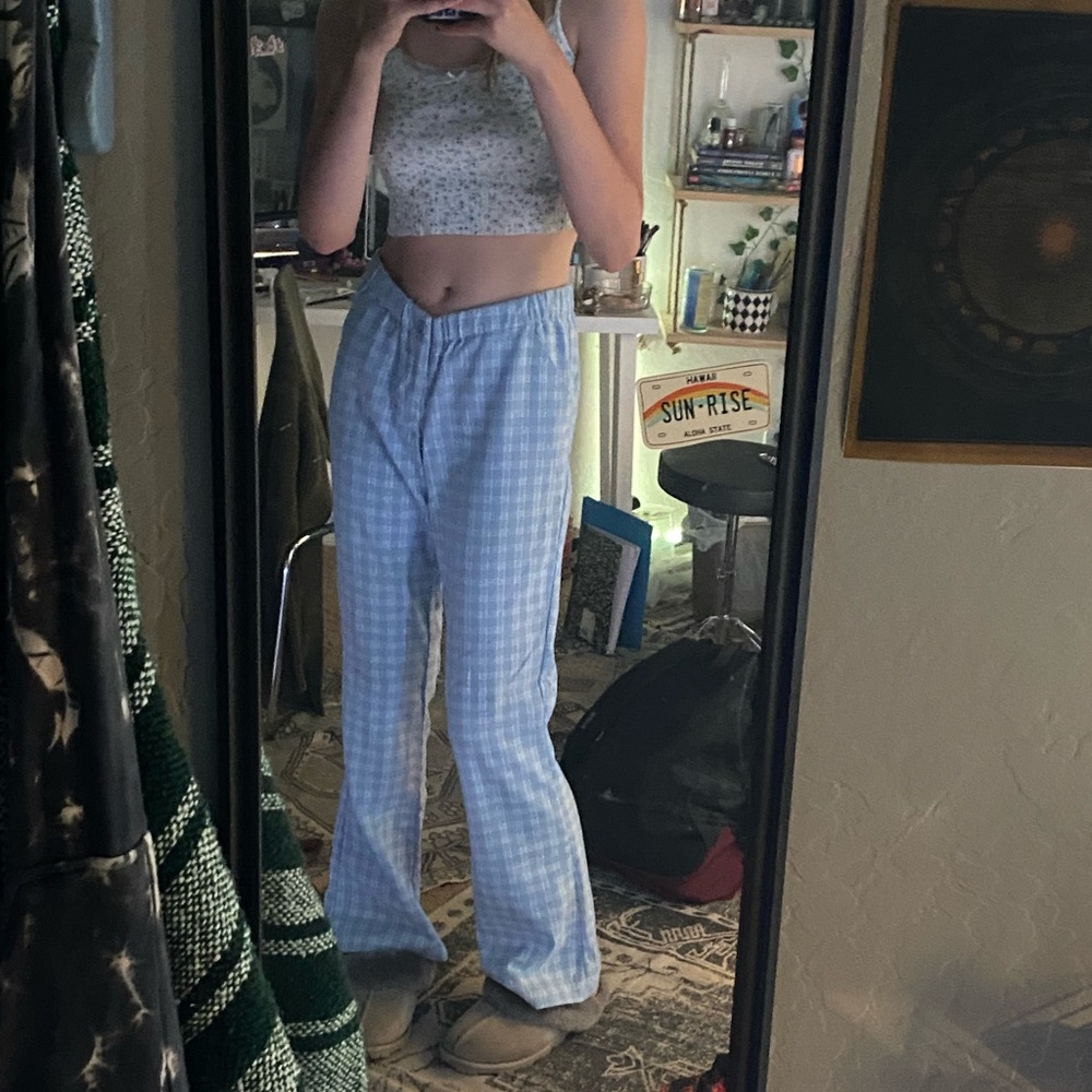 blue and white brandy bell bottoms